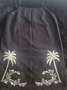 Black Mini Dress with Ivory Palm Embroidery